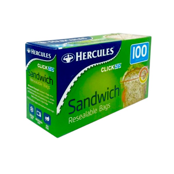 product-85 Hercules Clickzip Resealable Sandwich Bags 100 Pack - Image 1